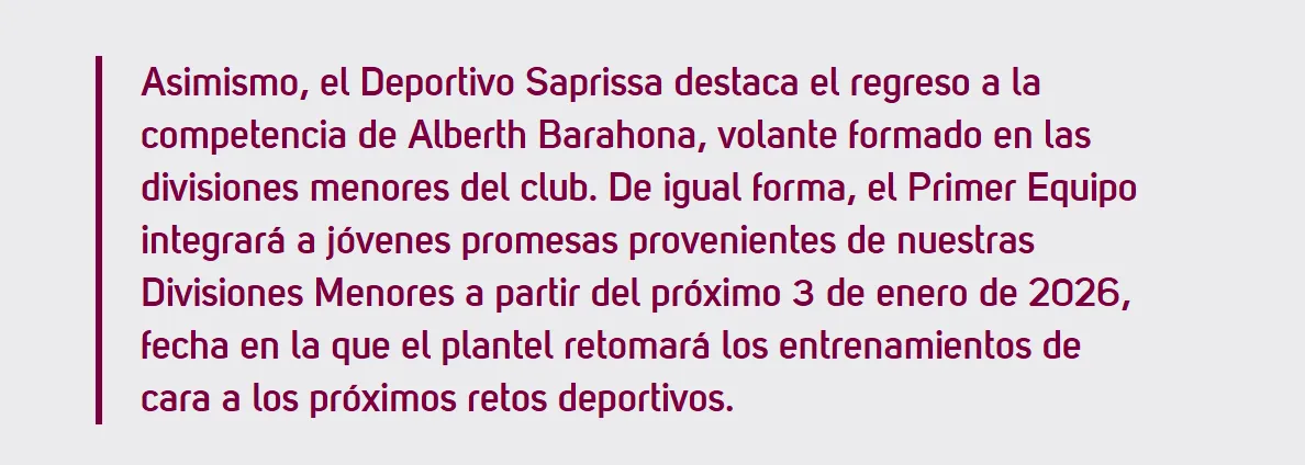 Saprissa sumará sangre joven en 2026.
