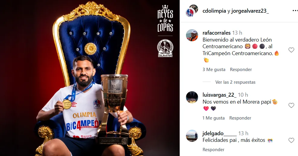 El posteo de Olimpia sobre Jorge Álvarez que mostró la ilusión de Alajuelense (RRSS).
