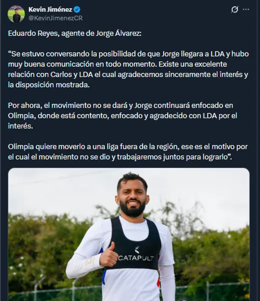 Kevin Jiménez en su cuenta oficial de X