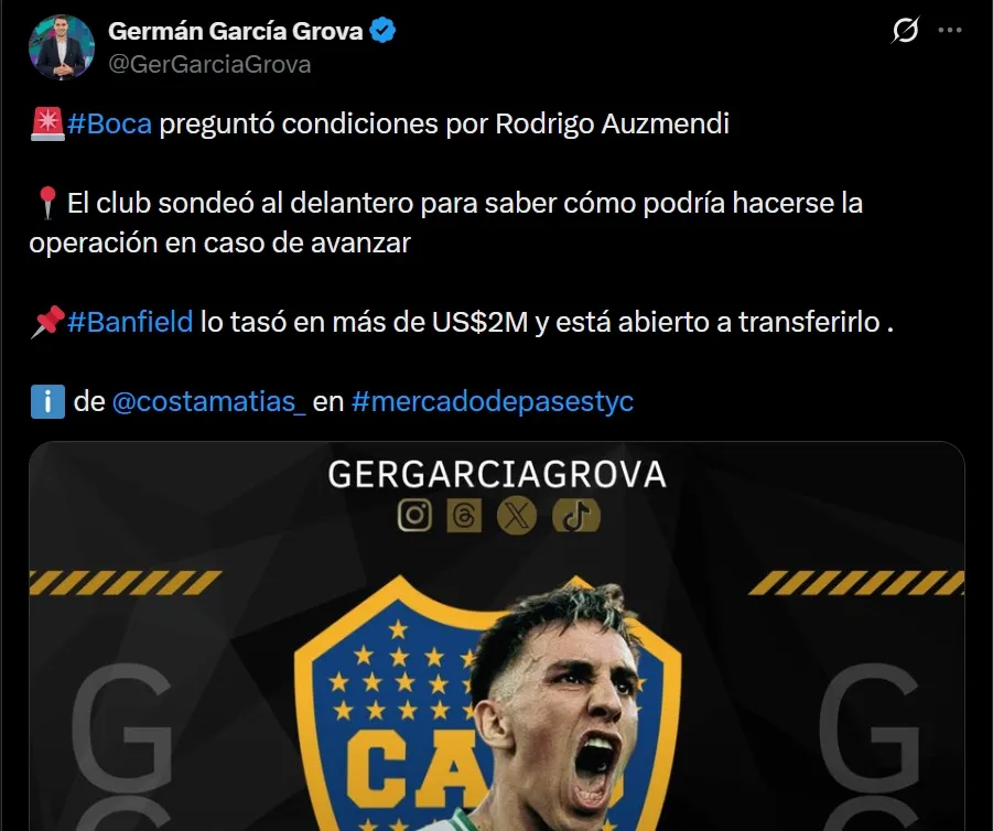Boca avanza seriamente por Rodrigo Auzmendi.