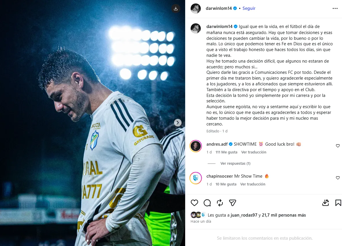 El comunicado del propio Lom sobre su salida.