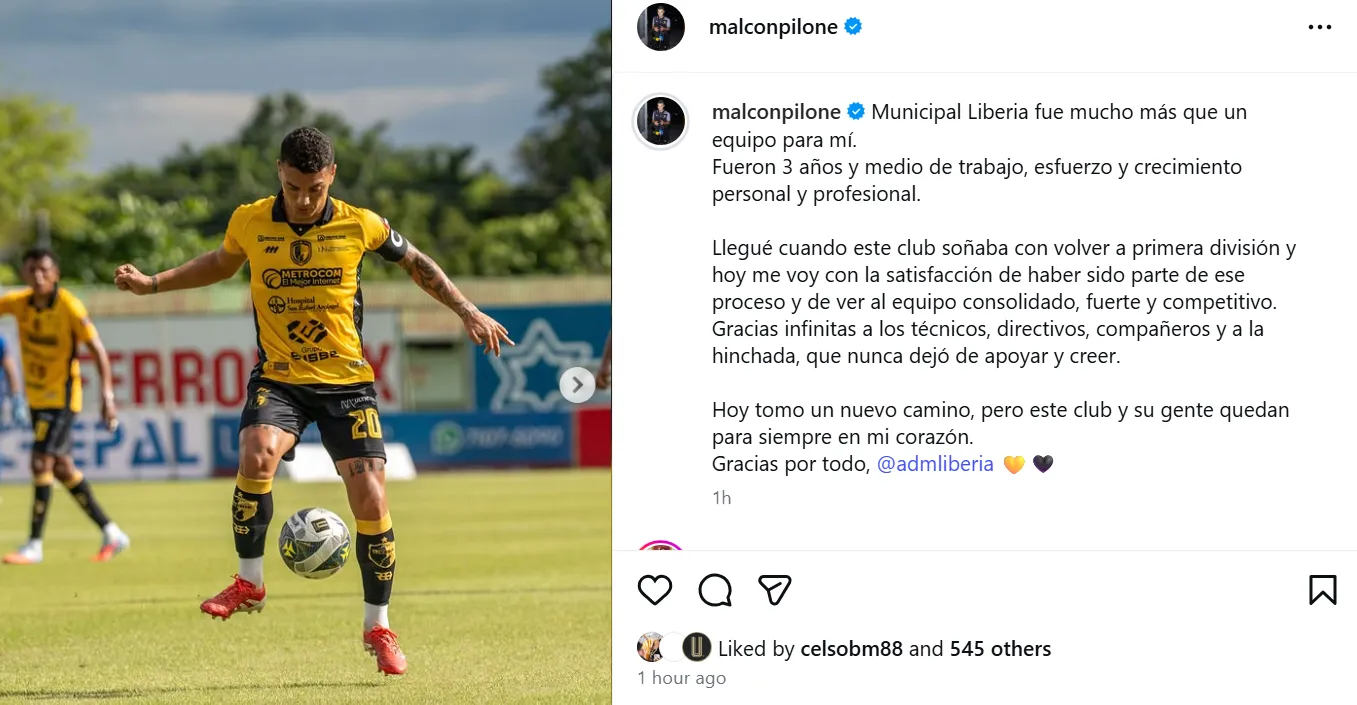 La despedida de Malcom Pilone (Instagram).