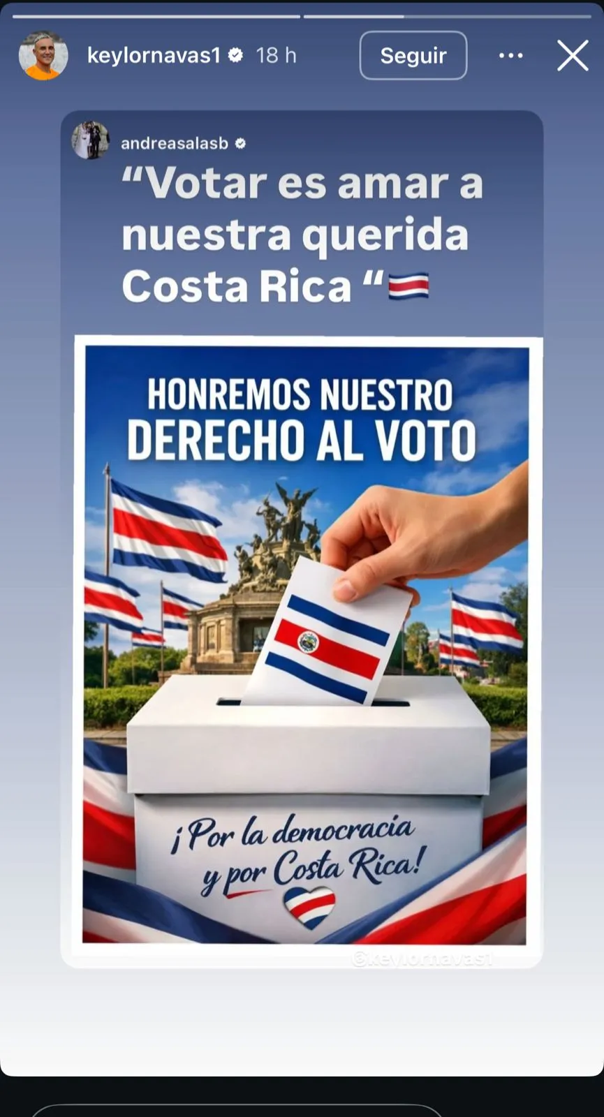 Keylor Navas en sus redes sociales sobre las elecciones en Costa Rica