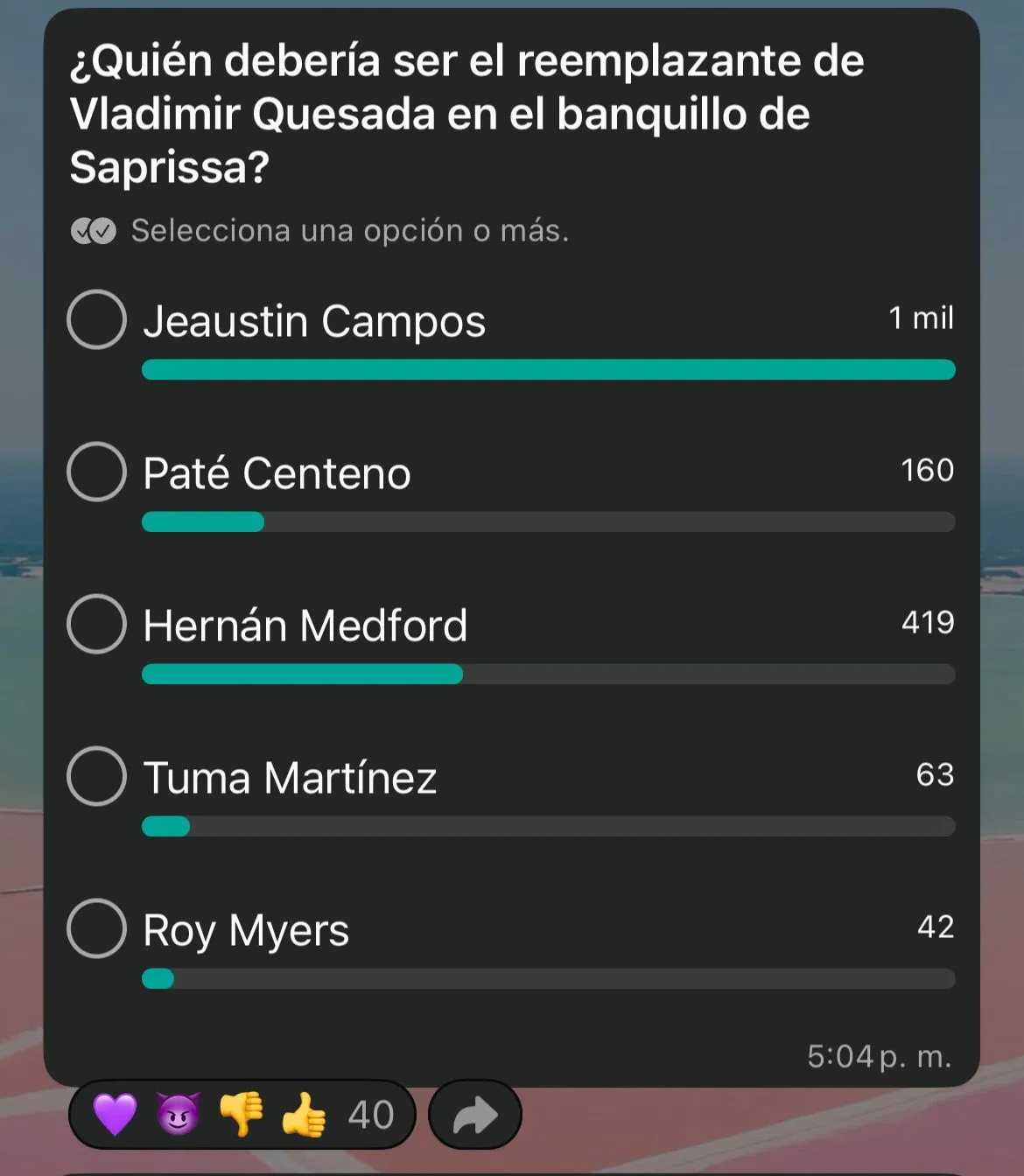 La afición de Saprissa elige a Jeaustin Campos (Captura de pantalla).
