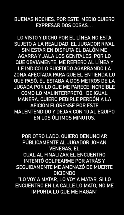 Faerron denunció públicamente a Venegas en 2023 (Instagram).