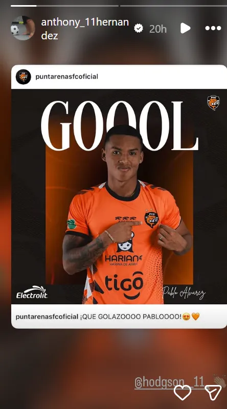 El gesto de Anthony Hernández en sus redes sociales (Instagram).