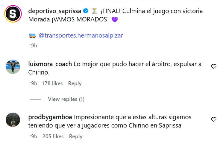 La afición de Saprissa se ensañó con Chirino (Instagram).