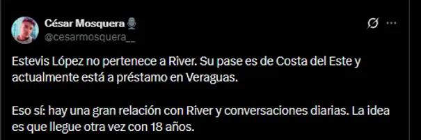 Periodista César Mosquera en su cuenta oficial de X