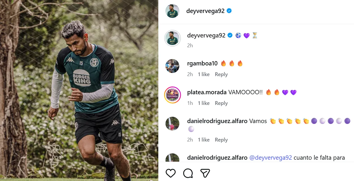 Deyver Vega ilusiona a los morados con su regreso (Instagram).