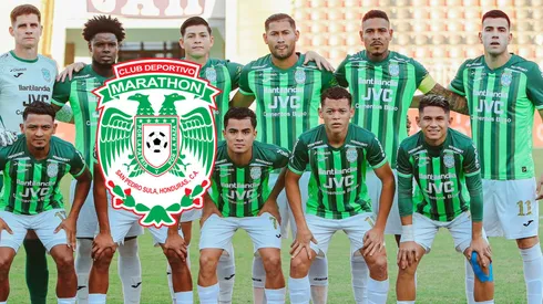 El once de Marathón posa previo a enfrentar a Motagua en el "Chelato" Uclés. Foto: X Marathón.
