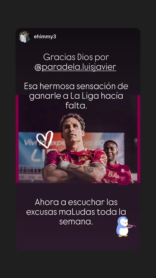 Una de las historias que reposteó Paradela (Instagram).