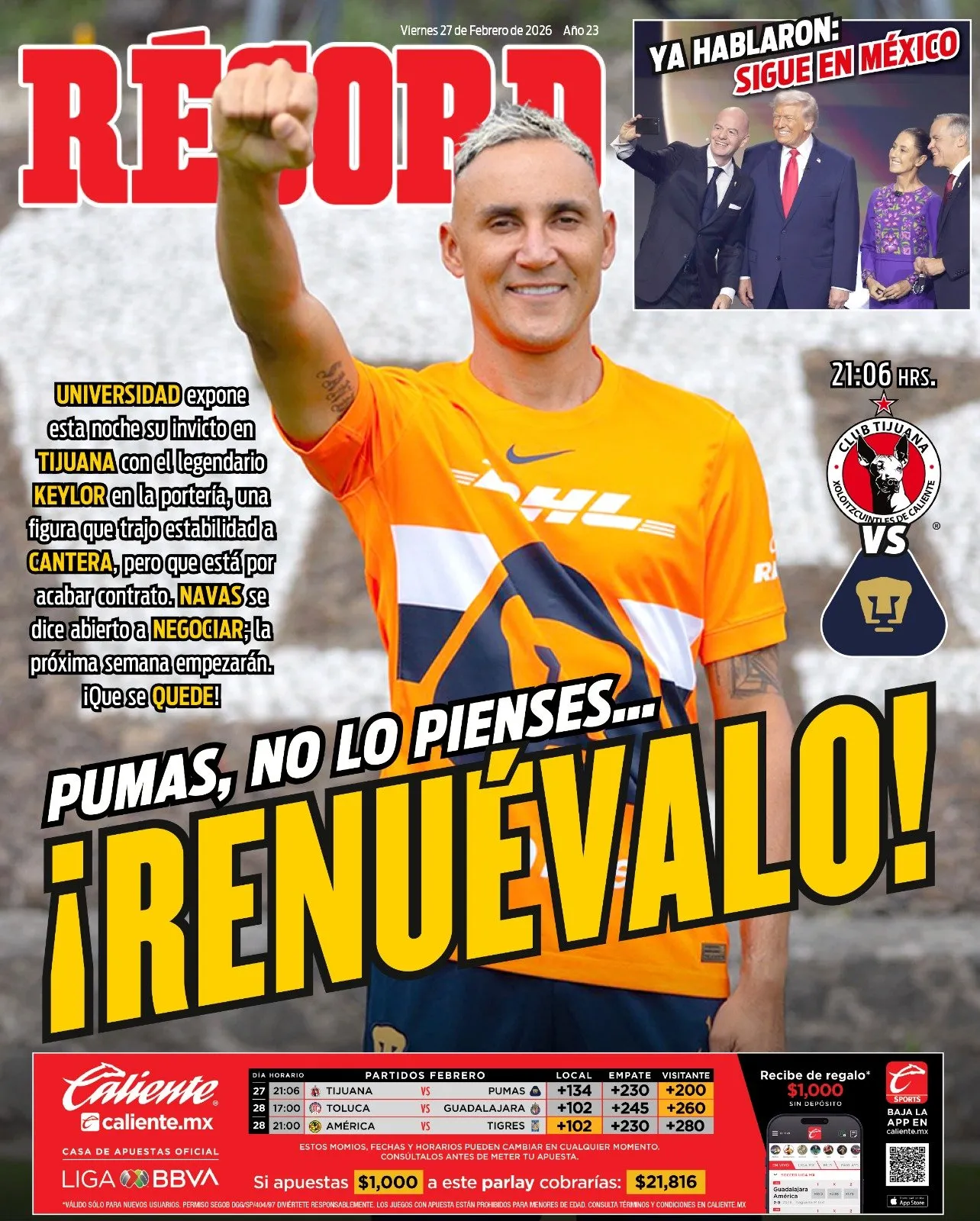 La tapa del Diario Récord.