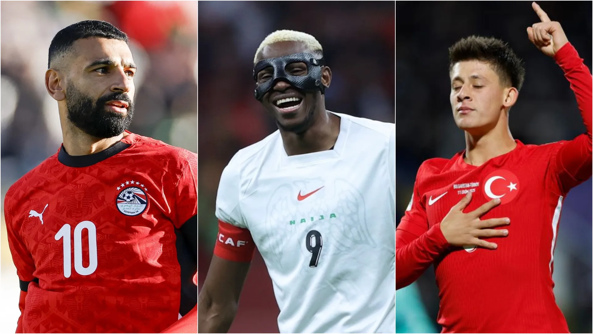 Mohamed Salah, Victor Osimhen y Arda Güller, las figuras de Egipto, Nigeria y Turquía, respectivamente. (Fotos: Getty y LaPresse)