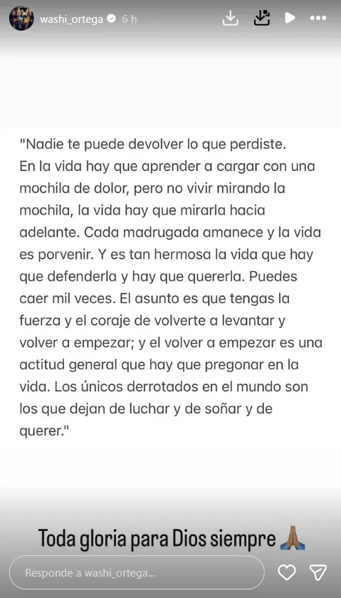 El mensaje de Ortega en su cuenta de Instagram.