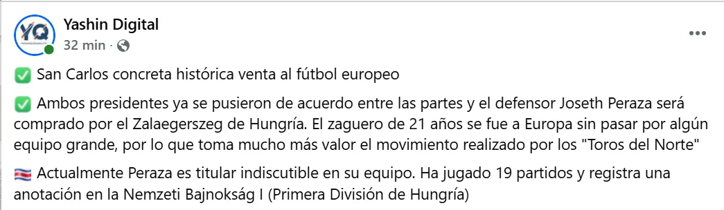 El Zalaegerszeg decidió adquirir definitivamente la ficha del costarricense (Facebook).