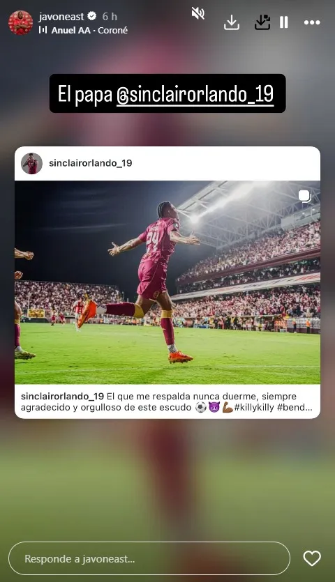 Javon East en su cuenta oficial de IG