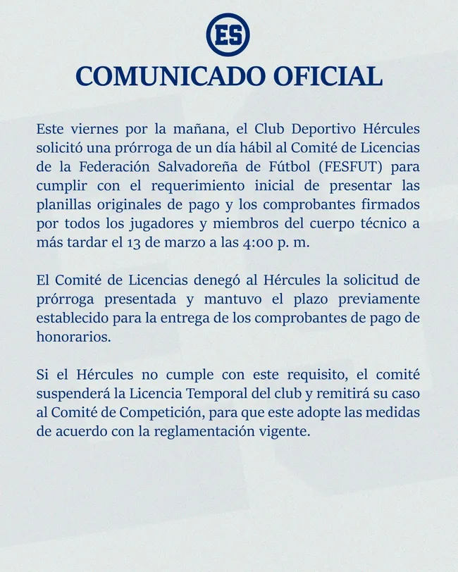 Comunicado oficial de la Fesfut.