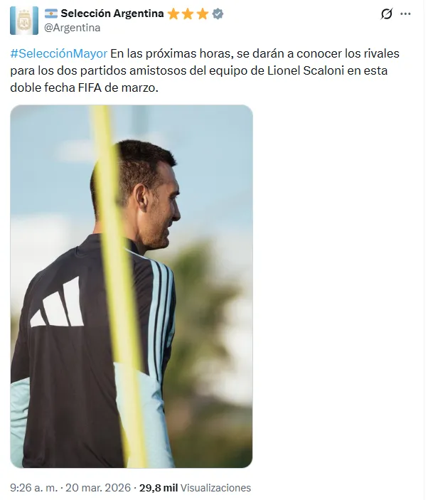 Argentina sigue sin rivales confirmados. (X.com)