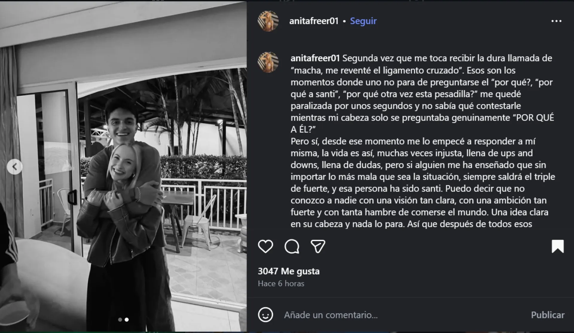 El mensaje de la novia de Santiago Van der Putten. (Instagram)