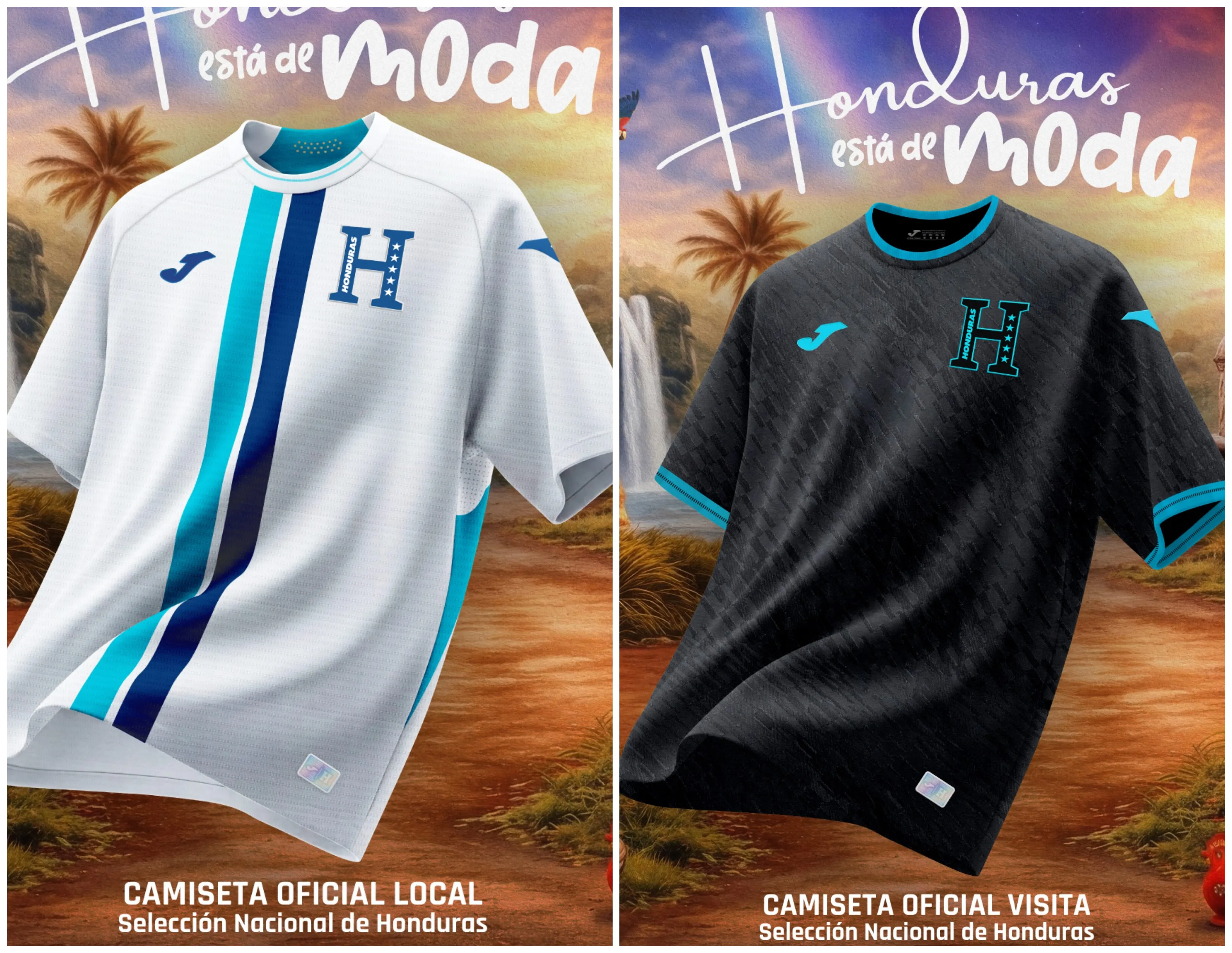 La camisa de local y visitante que usará la Selección de Honduras por los próximos cuatro años. Foto: Diunsa.