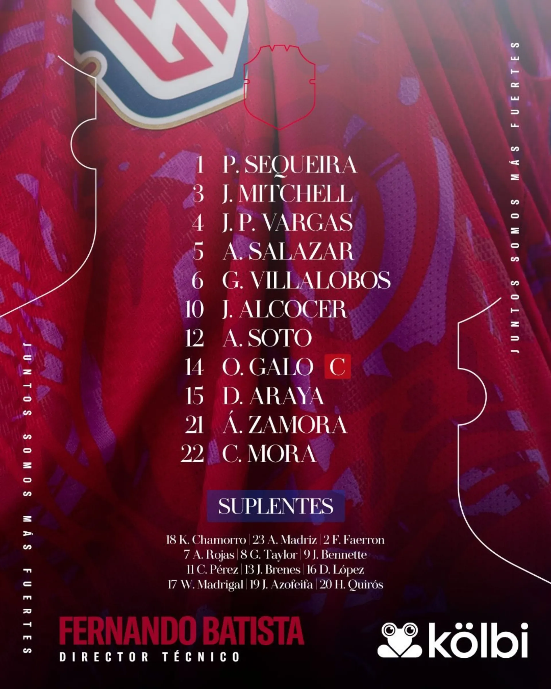 Alineación confirmada de Saprissa.