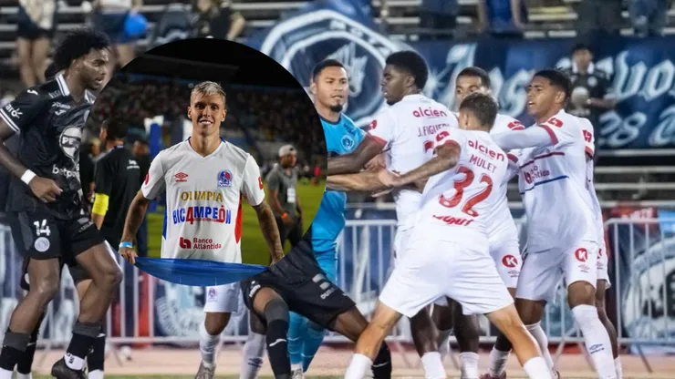 Agustín Mulet fue el protagonista de tremendo zafarrancho entre los jugadores de Olimpia y Motagua. Foto: La Prensa.