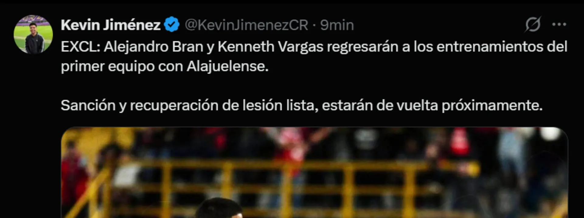 Alejandro Bran y Kenneth Vargas volverán a entrenar con el primer equipo de Alajuelense. (Foto: X)