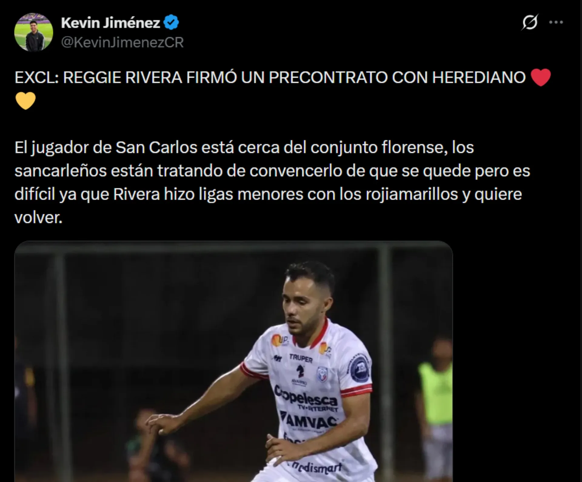 Kevin Jiménez reveló que Reggy Rivera firmó un precontrato con Herediano. (Foto: X)