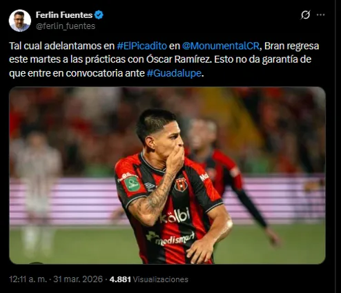 Ferlin Fuentes en su cuenta oficial de X