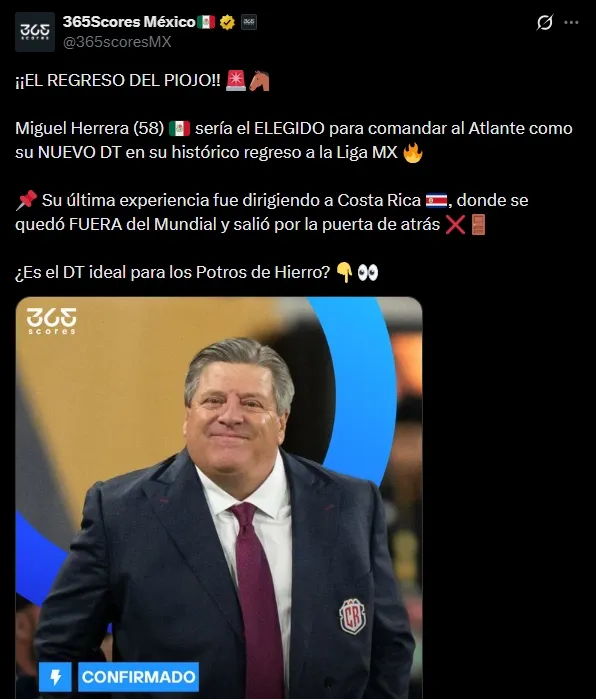 Miguel Herrera llegará al Atlante de México. (Foto: X)