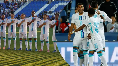 El once de la Selección de Honduras entonando el Himno Nacional previo al amistoso ante Perú. Foto: EFE.