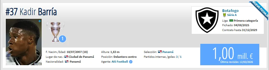 Perfil de Kadir Barría en Transfermarkt