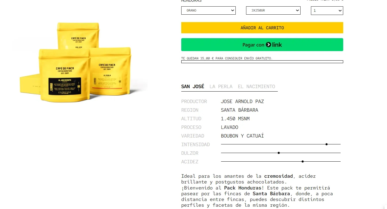 Así luce la presentación de tres paquetes de café hondureño. Foto: Café de Finca.