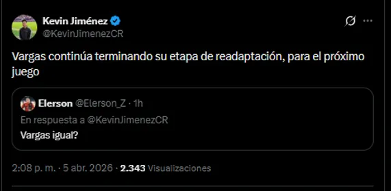 Kevin Jiménez en su cuenta oficial de X