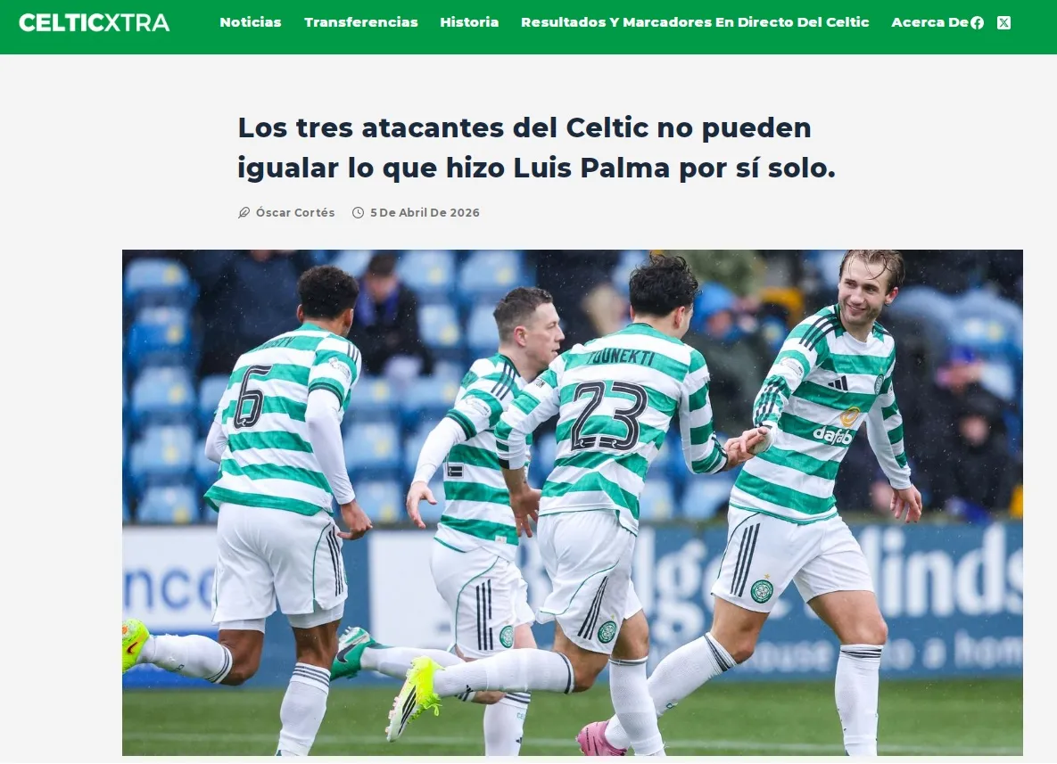 Diarios del Celtic ponen a Luis Palma por encima del tridente en ataque actual del club. Captura: CelticXtra