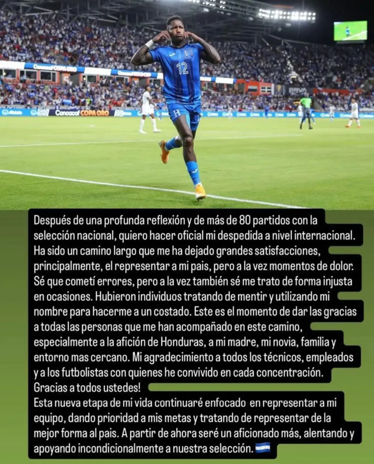 El mensaje con el que Romell Quioto confirmó su retiro de la Selección de Honduras.