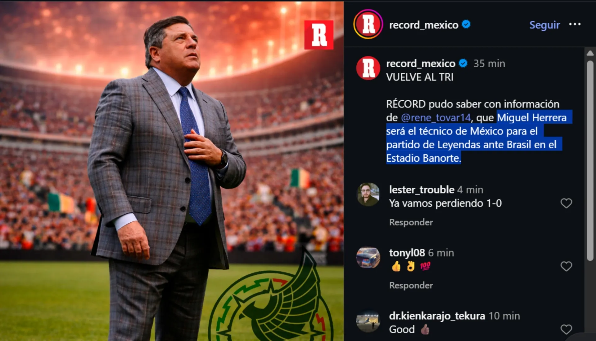 Miguel Herrera volverá a dirigir en el Estadio Azteca. (Foto: Instagram)