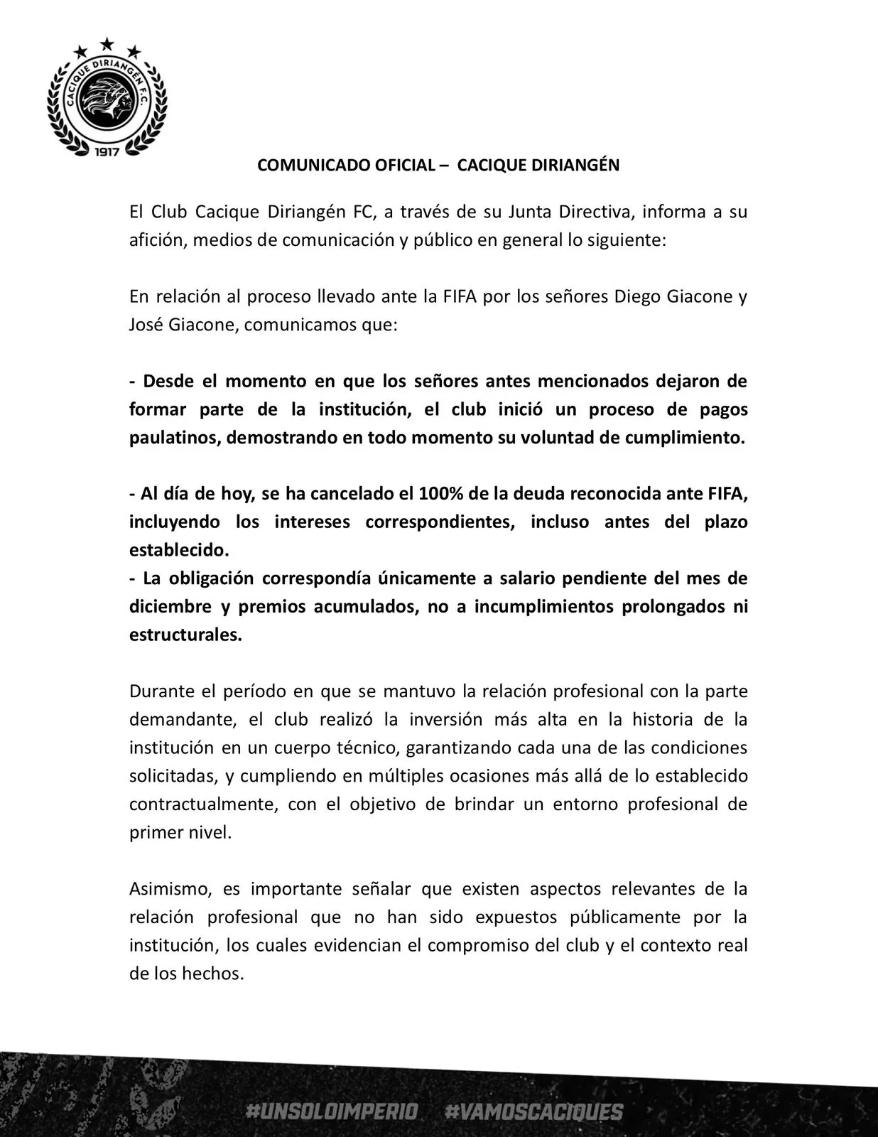 Comunicado de Diriangén.