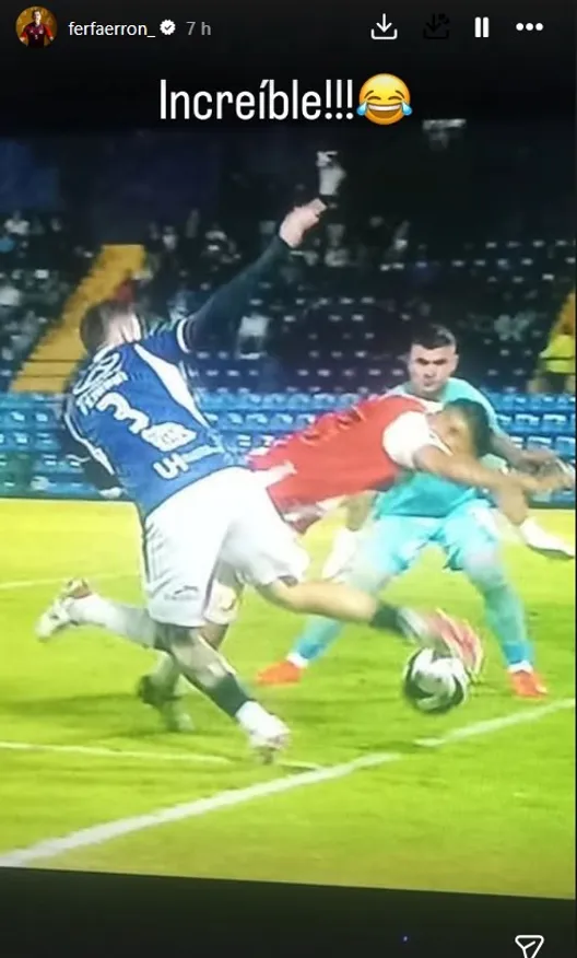 Faerron en su cuenta de Instagram sobre el gol anulado.