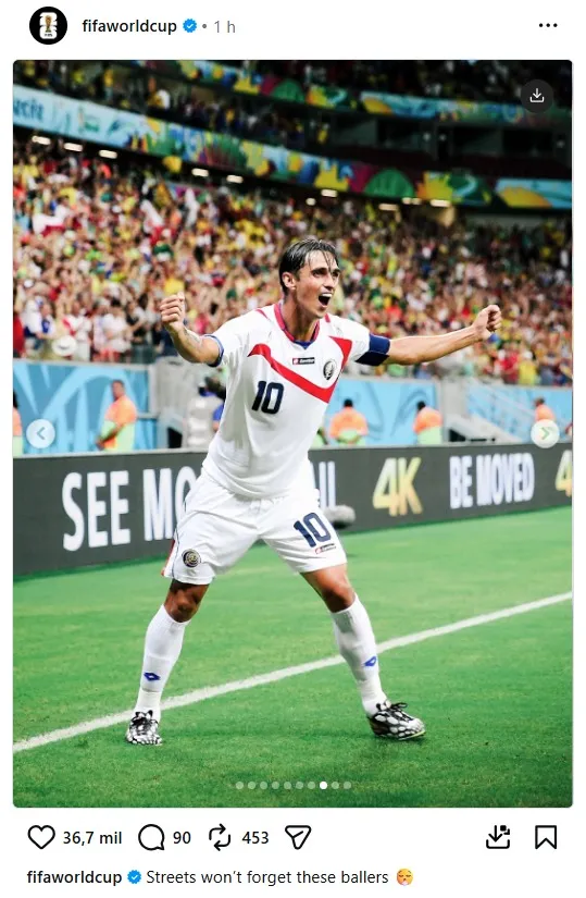 Bryan Ruiz en el posteo de la FIFA en sus redes sociales