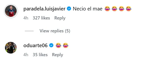 Óscar Duarte apareció en los comentarios del video (Instagram).