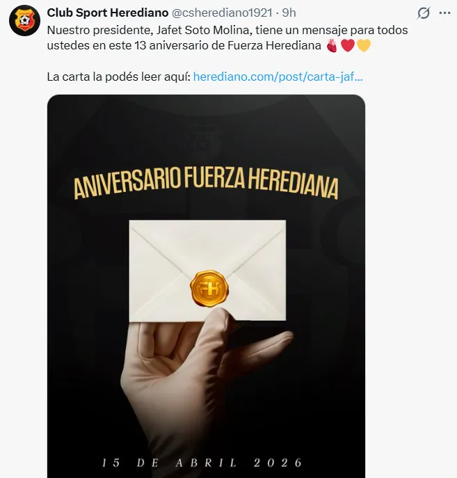 Así anunció la carta Herediano.