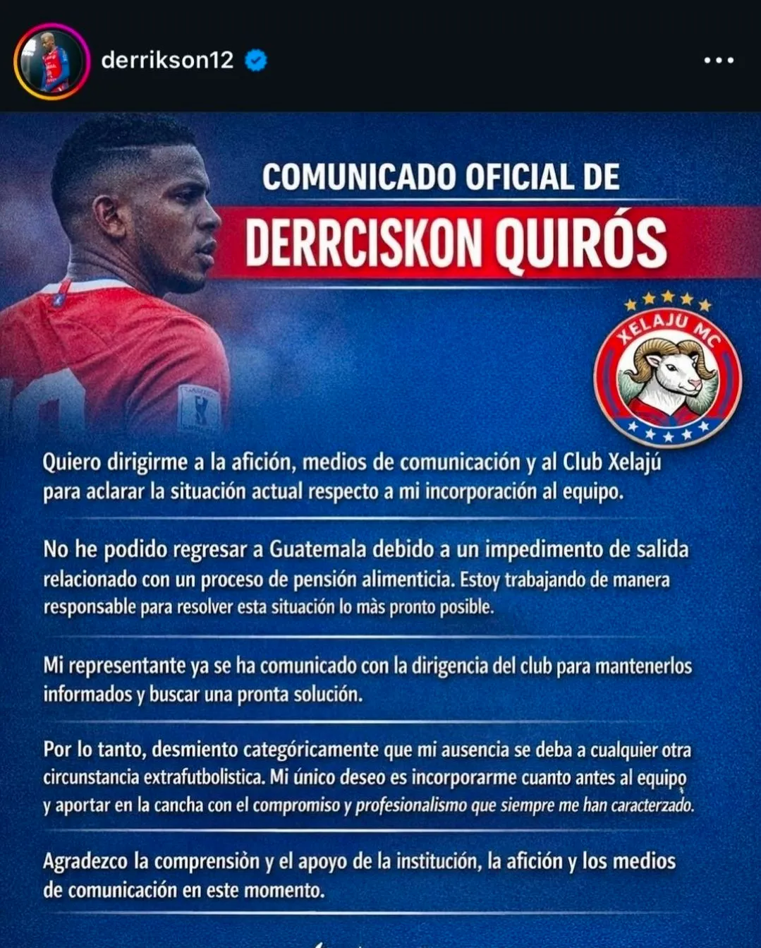 Quirós en su cuenta de Instagram.