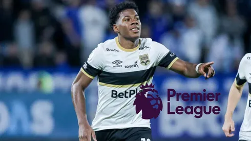 Dereck Moncada celebrando una anotación con el Inter de Bogotá. Foto: itsurregophotos.