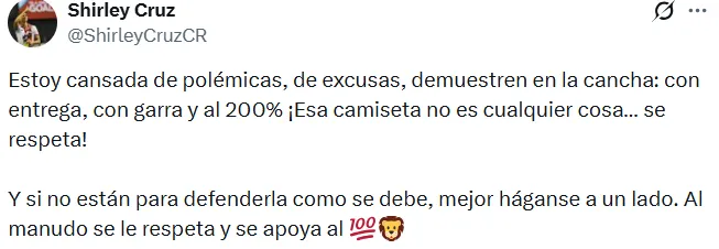 El mensaje de Shirley en su cuenta de X.