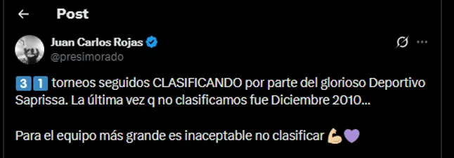 Juan Carlos Rojas en su cuenta oficial de X