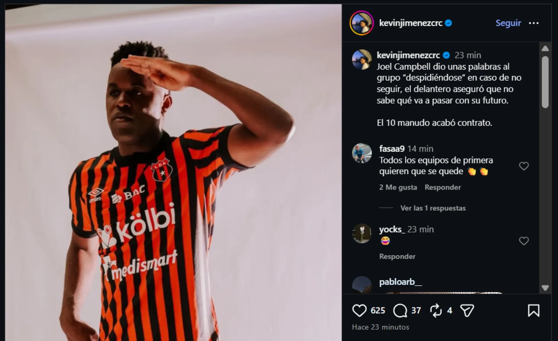 Joel Campbell se despidió de sus compañeros. (Foto: Instagram)