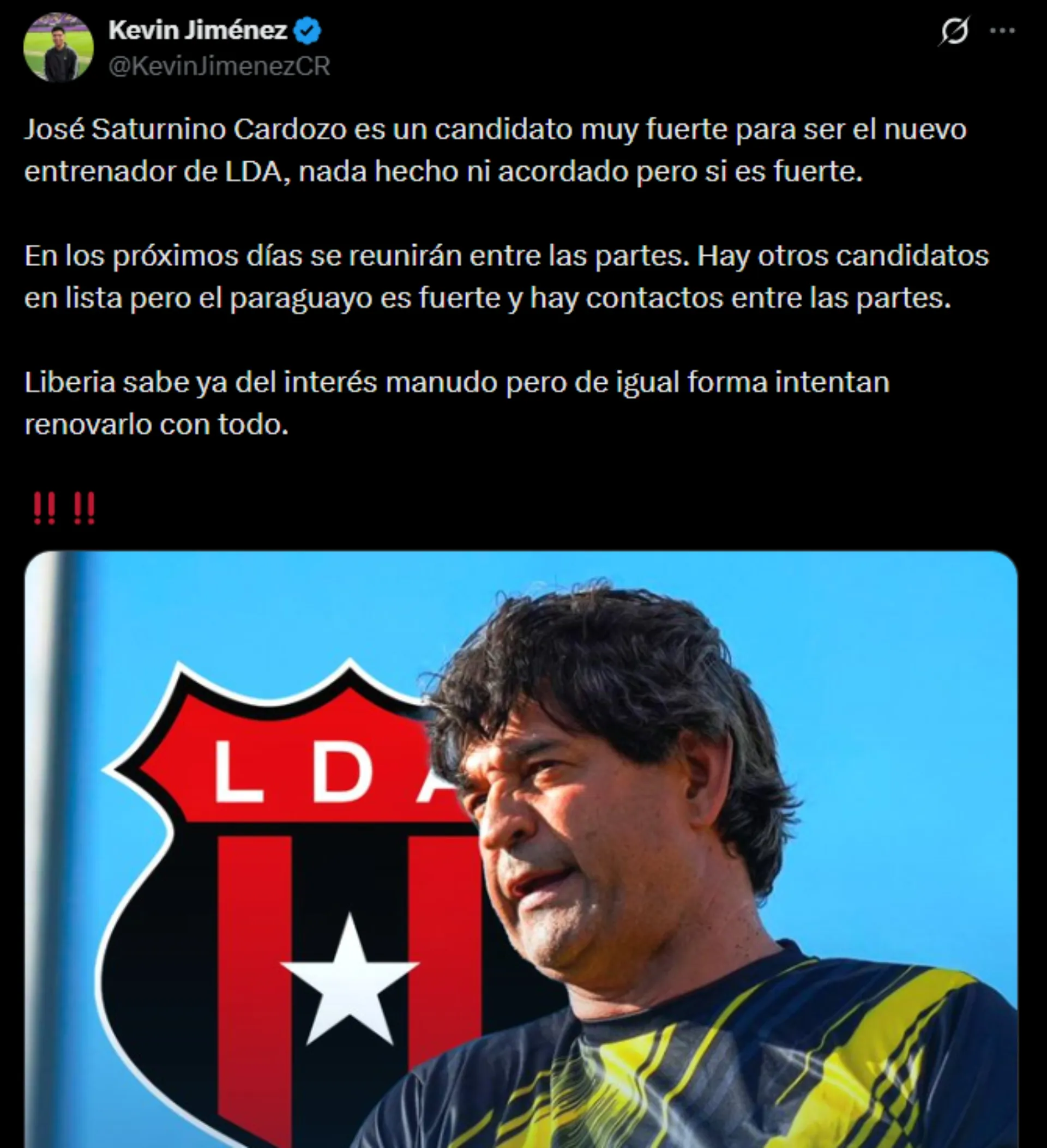 Saturnino Cardozo se reunirá con Alajueelsne. (Foto: X)