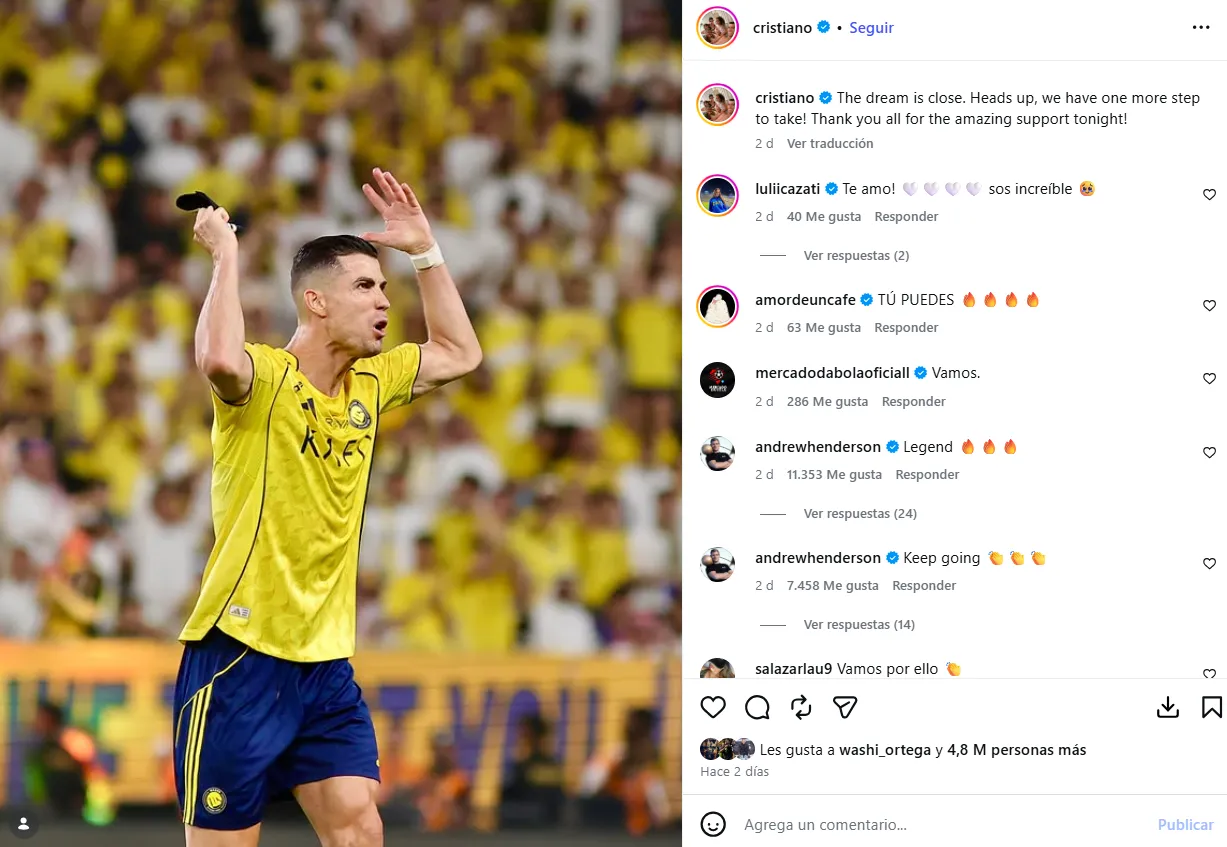 CR7 confía en ganar su primer título con Al Nassr. (Instagram)