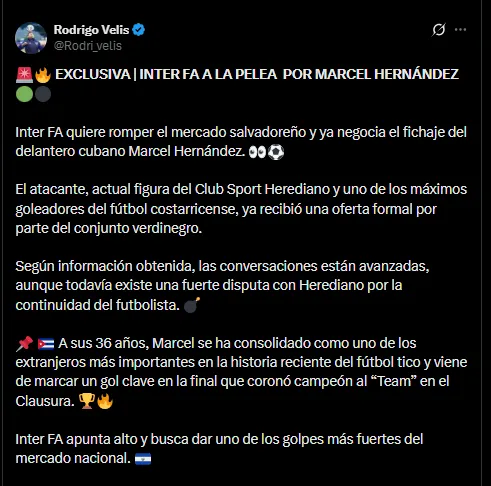 El periodista Rodrigo Velis en su cuenta oficial de X